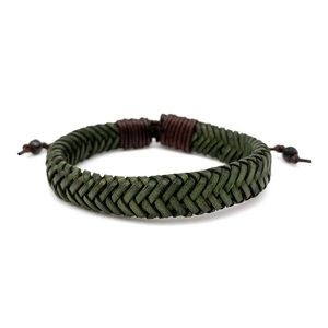Men's Dark Green Braided Leather Bracelet